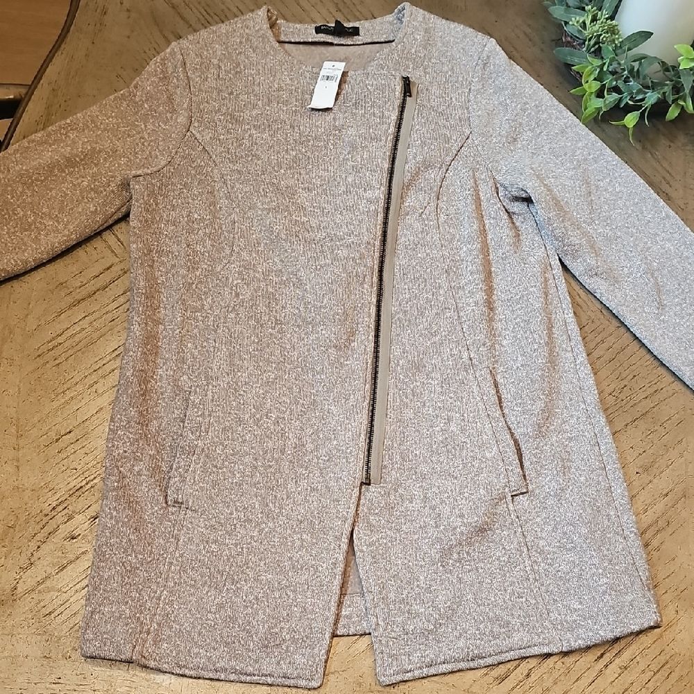 Banana Republic asymmetrical Tan Knit Jacket Size L NWT